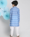 Vastramay Boys Aqua Blue And White Ikkat Kurta Pyjama Set