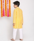 Vastramay Boys Orange And White Chikankari Kurta Pyjama Set
