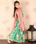 Green & Pink Sequins Floral Lehenga Set