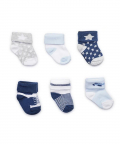 Baby Socks 0-6 months Blue Patterned (Pack of 6)