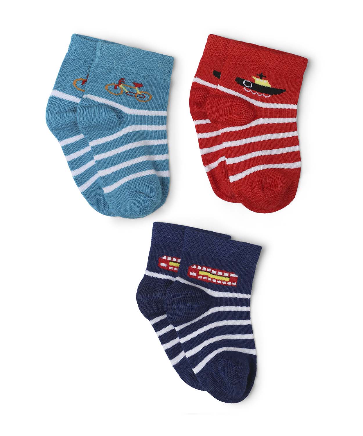  Stripe Boys Socks Red-Royal Blue & Turquoise