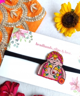 Embroidered Ganesha Bliss Hairtie- Pink, Orange, Yellow