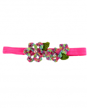 Flowers and Leaves Elastic Hairband - Shaded Hot Pink
