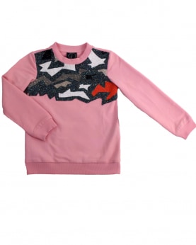 Pink Sweatshirt with Blasted Embroidery