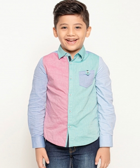 Varsity Chic Dual-Colored Blue and Pink Full Sleeves Shirt