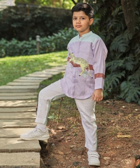 Lavender Short Shirt Kurta, Pants Co-Ord Set