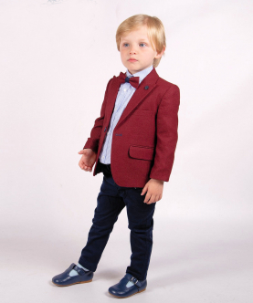 Maroon Blazer Set With Shirt, Pant, Bow Tie and Belt