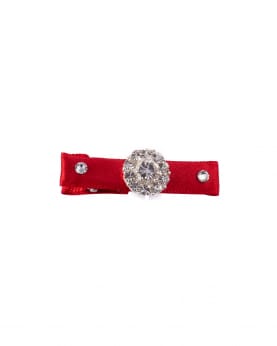 Red single satin clip with rhinestone and swarovski