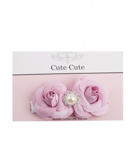  Two roses with pearl rhinestone on headband  