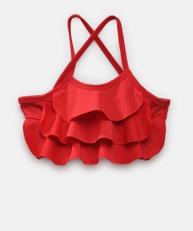 Girls Solid Red Ruffled 2Pc Swimsuit Set