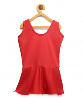 Girls Red Swimsuit With Attached Shorts