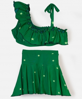 Girls Green Star Print Swim Suit Set