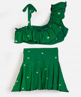 Girls Green Star Print Swim Suit Set