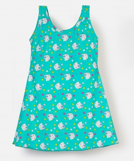 Girls Sea Green Kitty Print Swimsuit