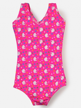 Girls Pink Kitty Print Swimsuit