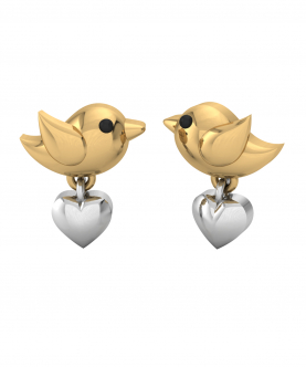 Cciki Dotting Dual Plated Bird And Heart Earrings In 14 kt Gold