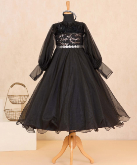 Black Sequins Organza Gown