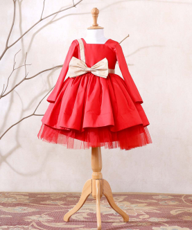 Red Full Sleeves Party Dress