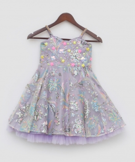 Lilac Sequins Embroidery Dress