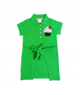 Grenn Front Knot Polo Dress With Cherry Muffin