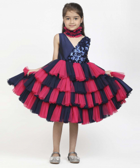 Jelly Jones Pink & Navy Sequance Flared Dress
