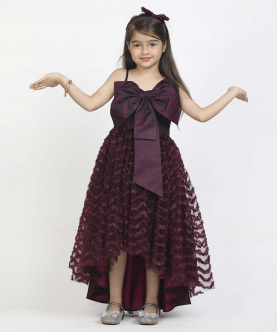 Jelly Jones Wine Asymtric Gown With Big Bow