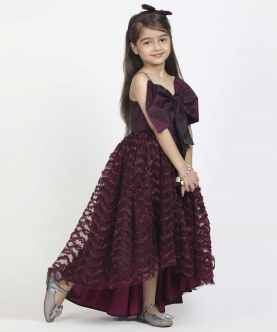Jelly Jones Wine Asymtric Gown With Big Bow