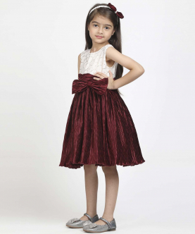 Jelly Jones Dress With Sequance Torso & Hair Band-Maroon