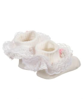 Girls Ivory Lace Flower Cotton Socks