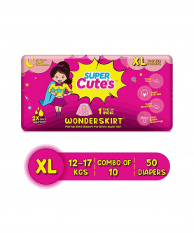 Wonder Skirt For Girl | Pant Style Premium Diaper With Disposable Skirt - XL (50 Pieces)