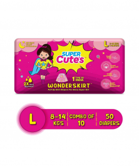 Wonder Skirt For Girl | Pant Style Premium Diaper With Disposable Skirt - L (50 Pieces) 