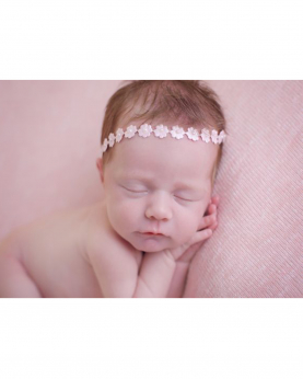Pink satin daisychain with diamante and elastic backing headband