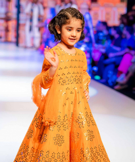 Orange Mirror Embellished Anarkali