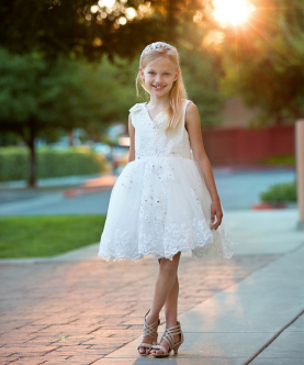 Ivory Dress With Diamante And Big Bow