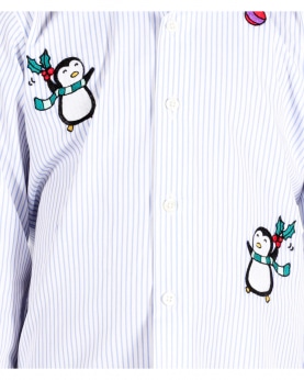 Christmas Penguine Embroided Cotton Shirt