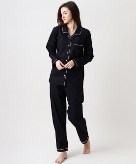 Personalised Classic Black Pajama Set For Women