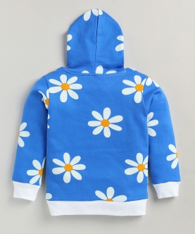Full Sleeves  Hoodies Flower Print -Blue
