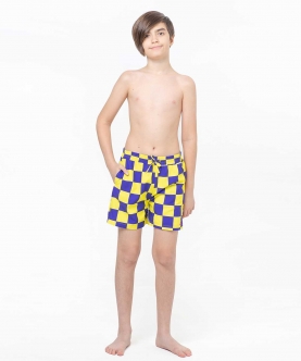 Yellow And Blue Squares Reversible Flipout Shorts