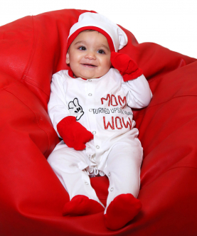 Mom Is Wow Onsie With Personalized Cap And Mittons For Girls