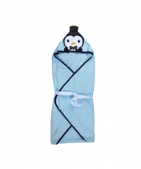 Baby Moo Happy Hat Penguin Blue Hooded Towel