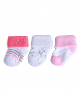 Baby Moo Striped And Polka Dot Pink 3 Pk Anti-Skid Socks