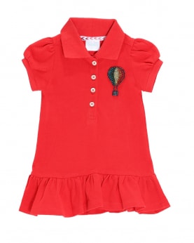 Red Polo Dress with Hot Air Balloon Embroidery