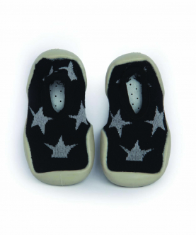 Baby Moo Jumping Star Black Slip-On Shoes