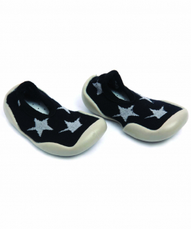 Baby Moo Jumping Star Black Slip-On Shoes