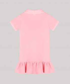 Girls Polo Dresss With Ruffles At Hem And Pink Butterfly Motif