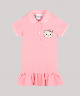 Girls Polo Dresss With Ruffles At Hem And Hello Kitty Motif