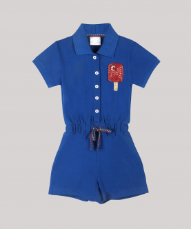Girls Playsuit Blue With Popsicle Motif