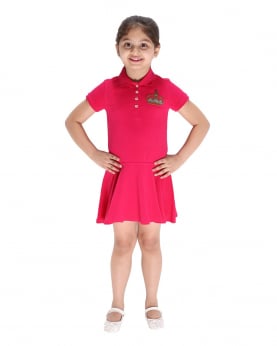 Fuchsia Polo Dress With Crown Embroidery