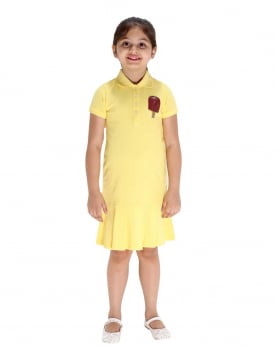 Yellow Polo Dress With Icecream Embroidery