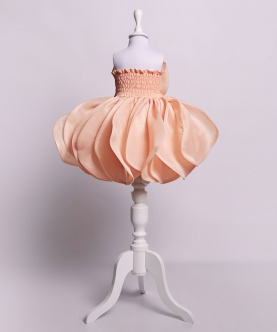 Elise Peach Floral Tulle Midi Dress For Girls